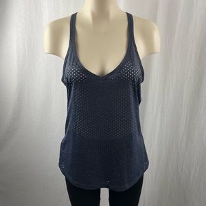 Lorna Jane Dark Grey v-Neck Racerback Triangle Laser Cut Pattern M
